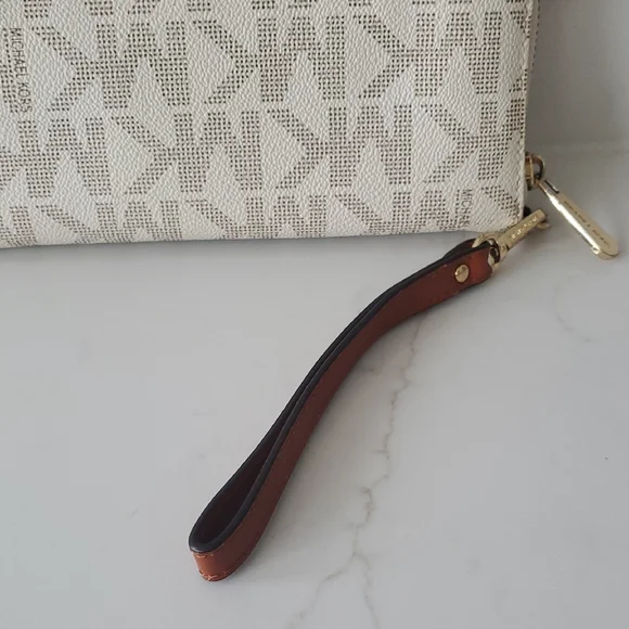 Michael Kors Cream and Brown Logo Wristlet - Picture 4 of 11